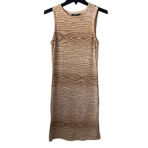 Ralph Lauren Knit Tank Top Sweater Fitted Midi Dress Beige Tan Neutral Small